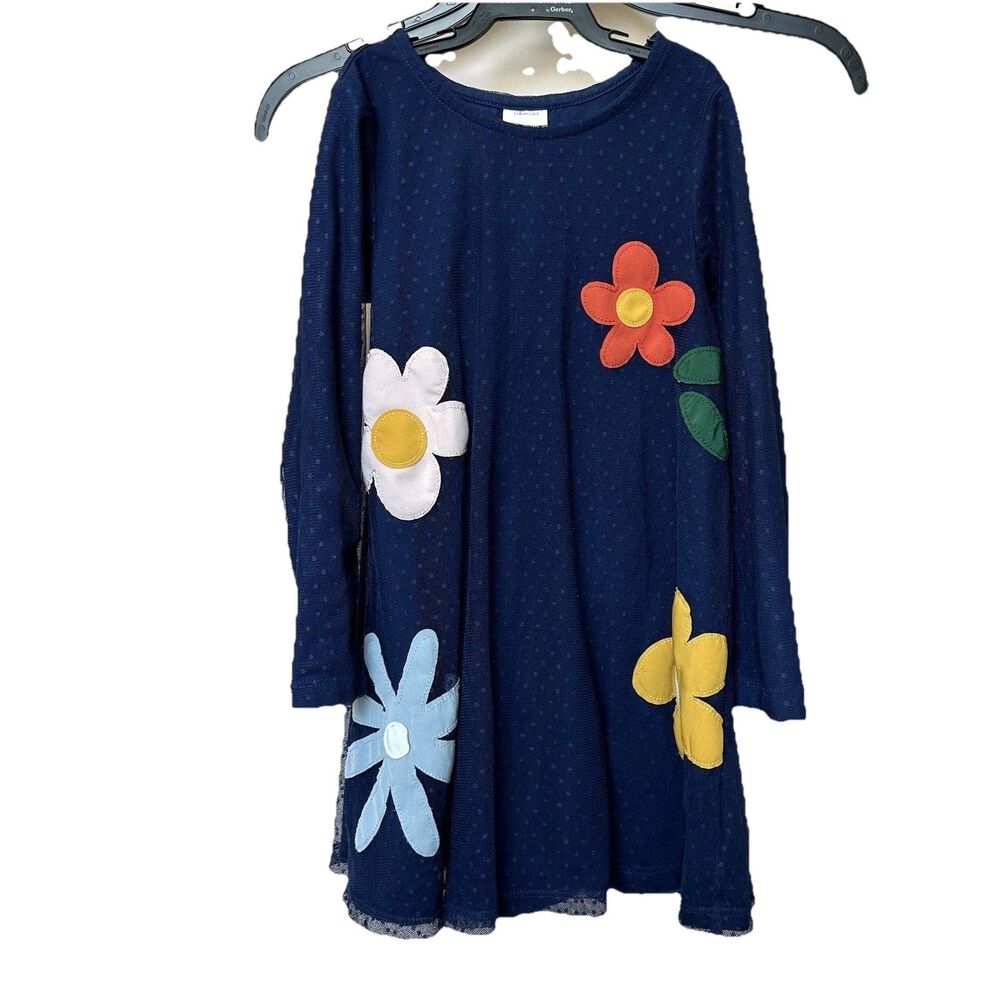 Hanna Anderson Dress Size 5 Floral Swiss Dot Long Sleeve Pullover Groovy Mod Fun